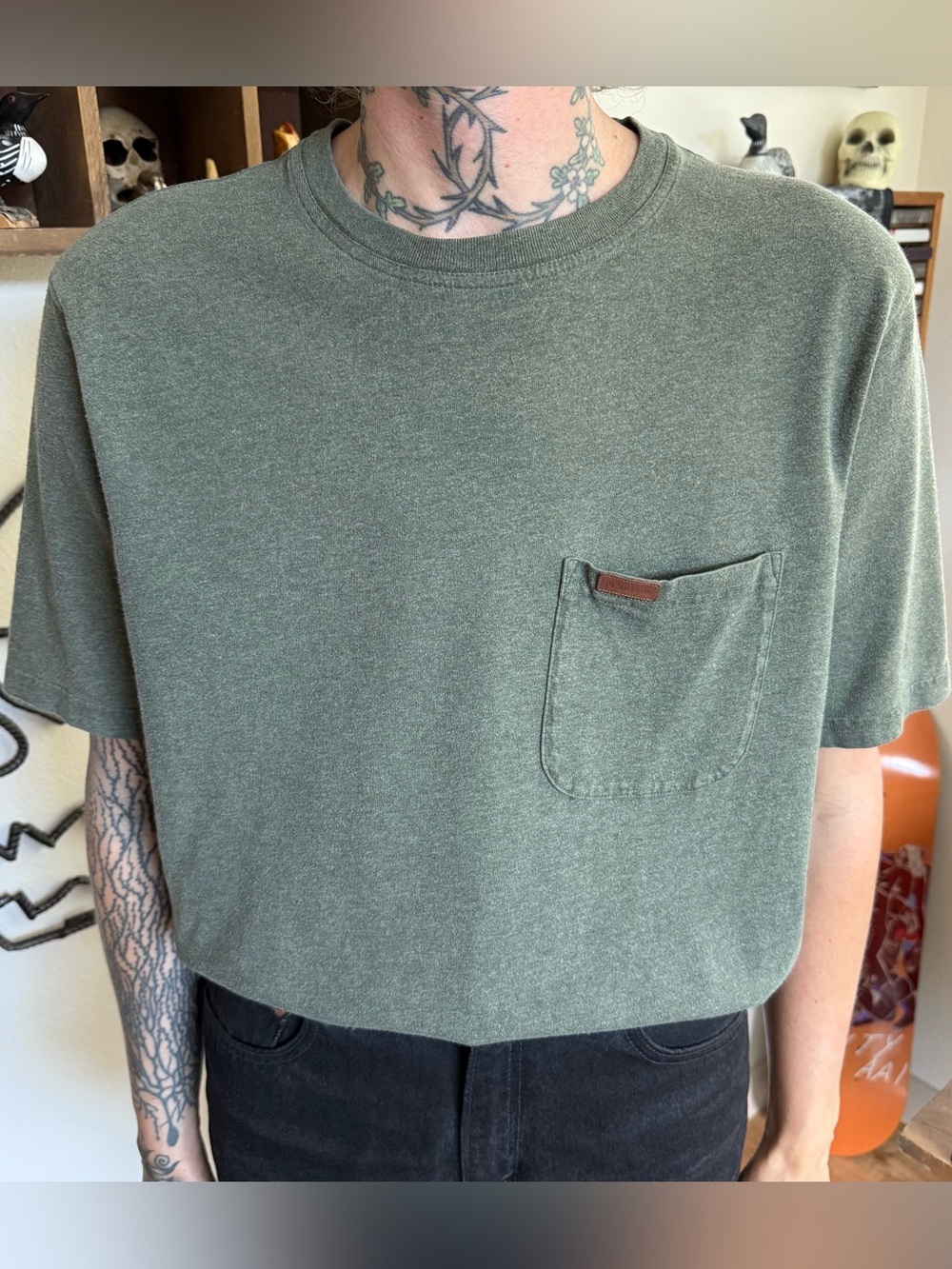 Pendleton Deschutes Heather Olive Green Cotton S/S Pocket Tee ~ Size Small
